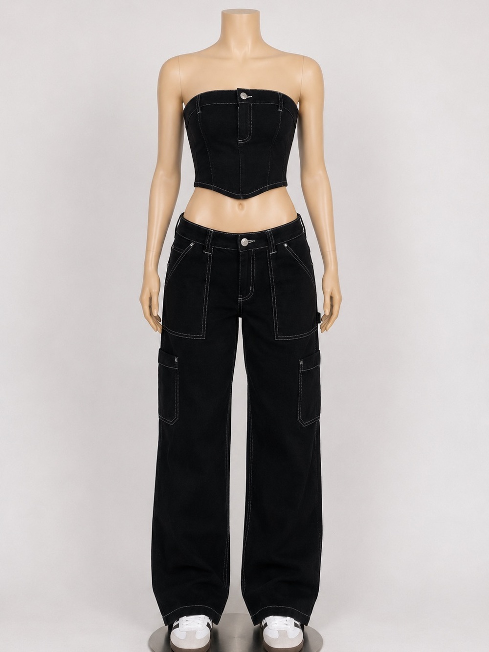 Garage Black Strapless Corset Top and Cargo Pants Set